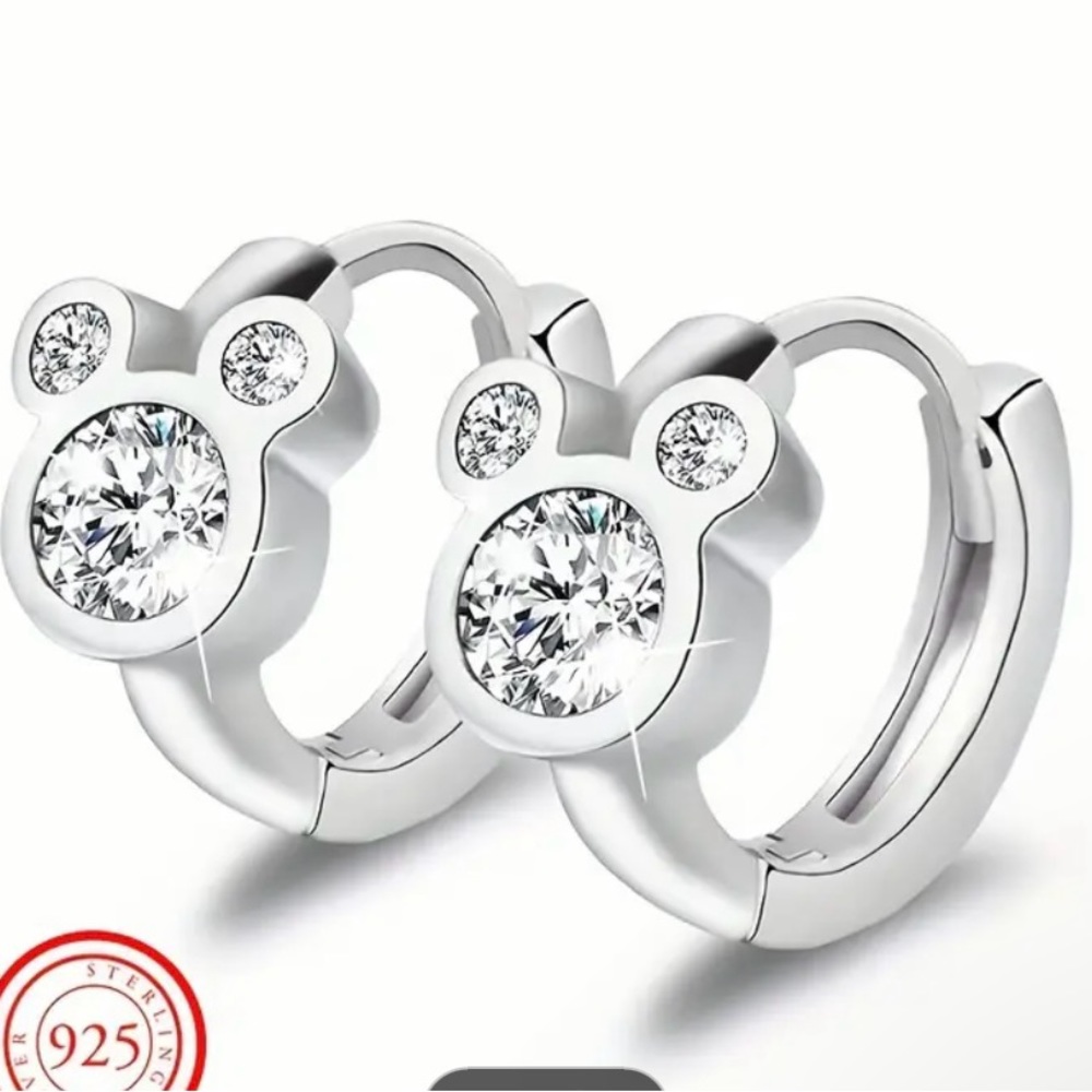 MOUSE STERLING SILVER PINK OR CLEAR CRYSTALS HUGGER HOOPS DISNEY INSPIRED